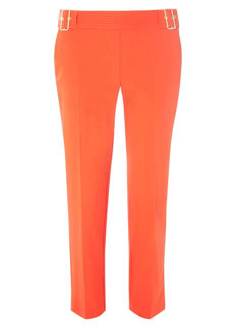 Red Top Stitch Straight Leg Trousers